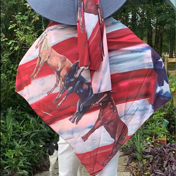 Red, White and Blue Horses Poncho by Ballantine - Picture 3 of 5